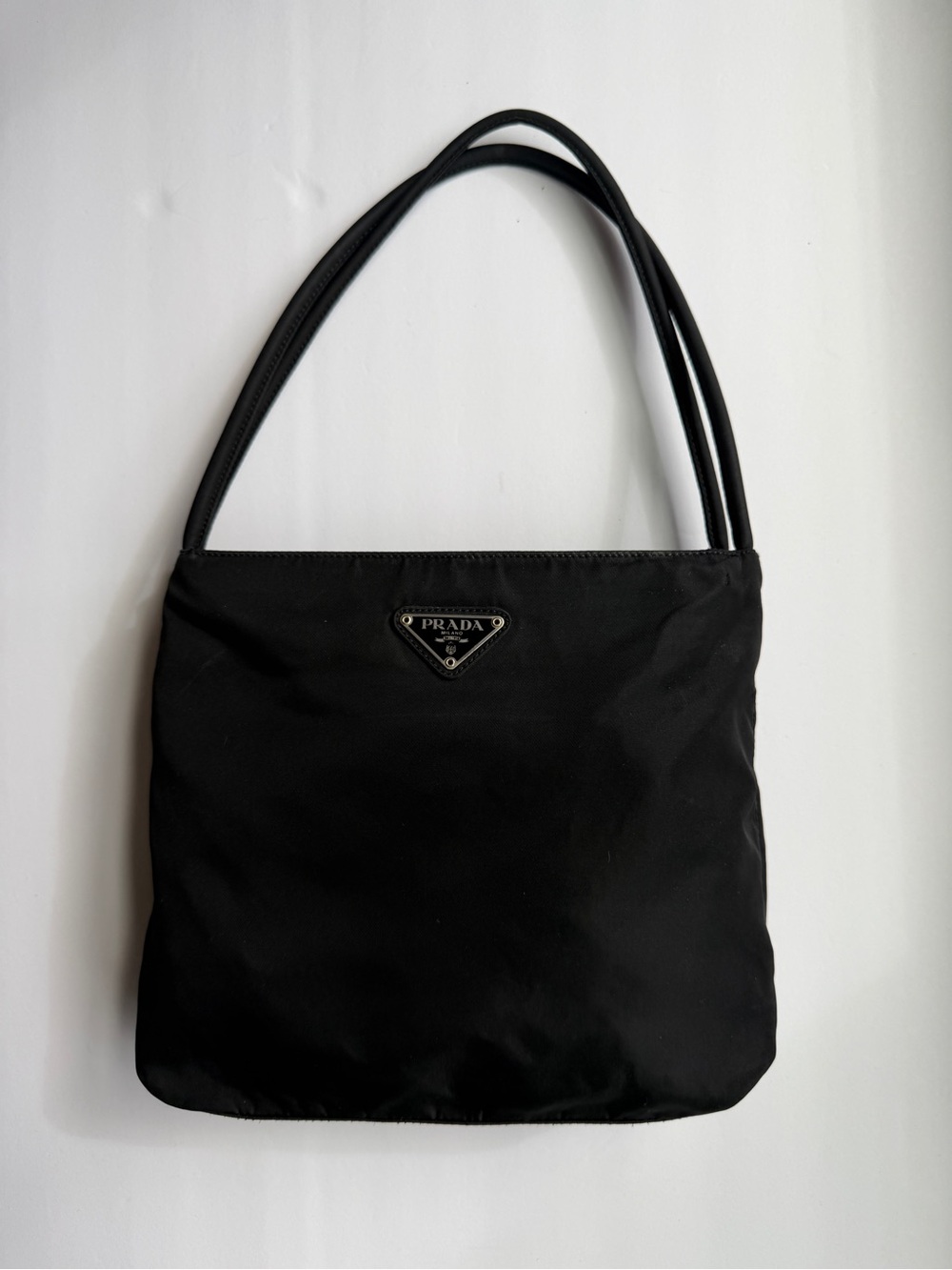 Prada Black Nylon Shoulder Bag with Triangular Logo